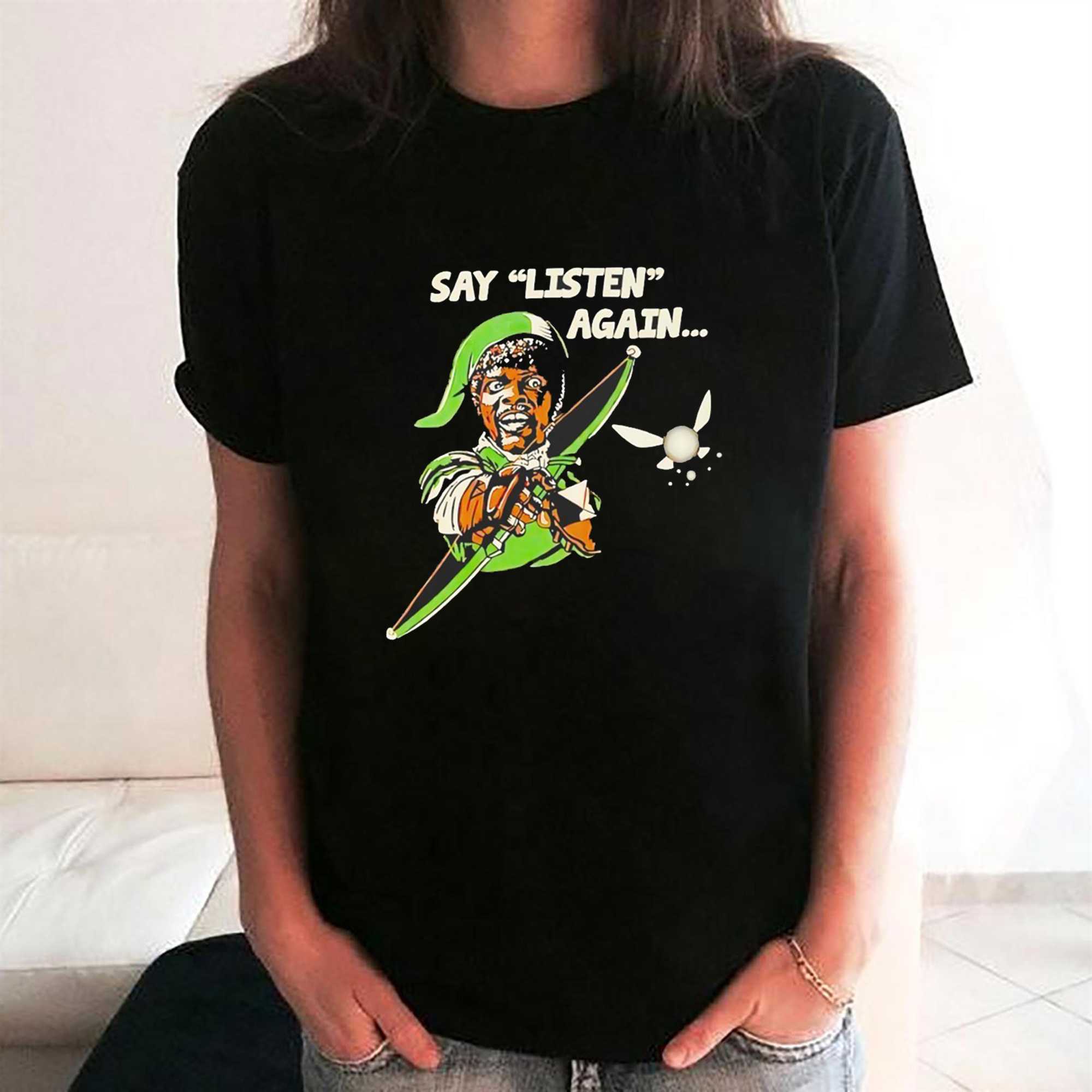 Jules Winnfield The Legend Of Zelda Say Listen Again Tee Jules Winnfield The Legend Of Zelda Say Listen Again Tee