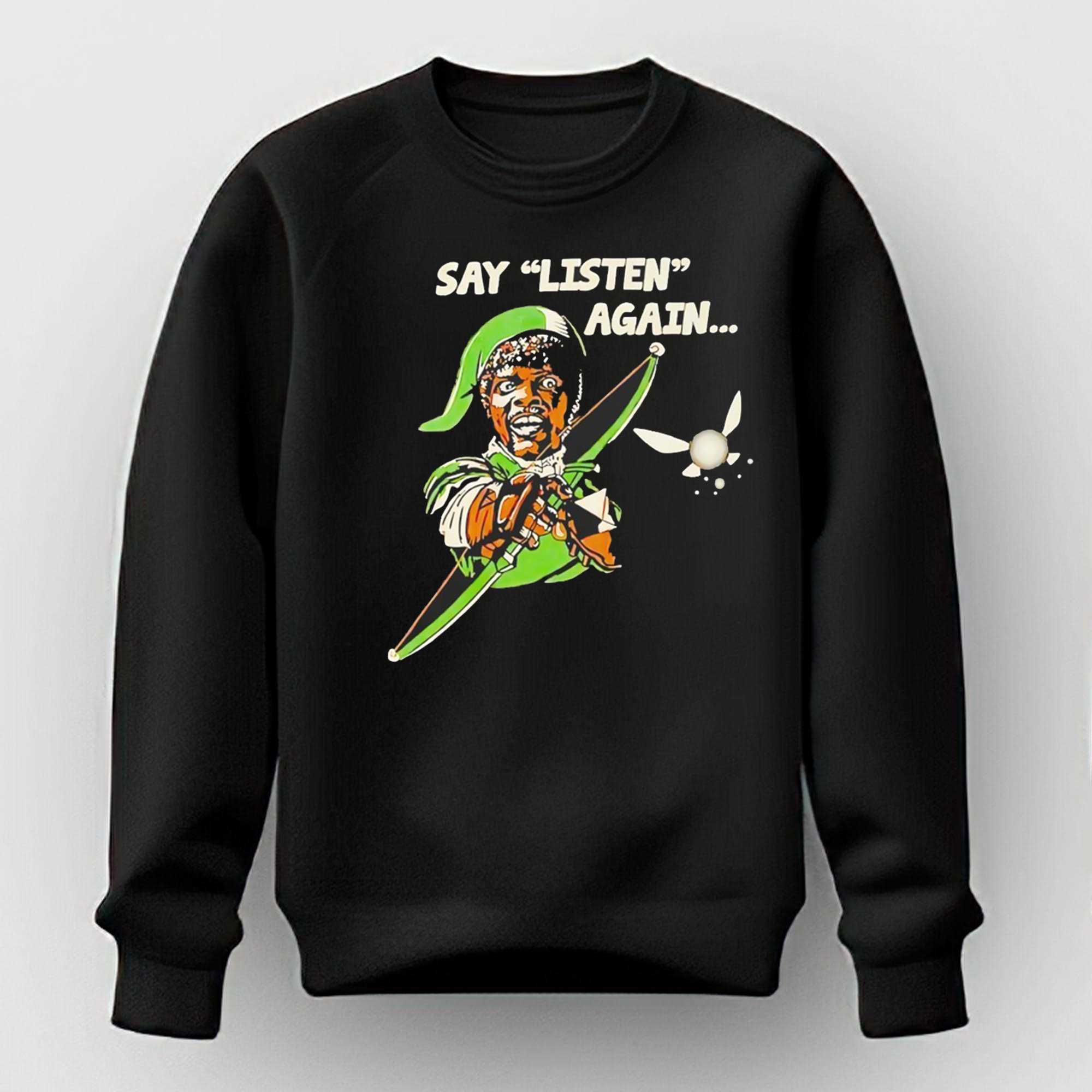 Jules Winnfield The Legend Of Zelda Say Listen Again Tee Jules Winnfield The Legend Of Zelda Say Listen Again Tee