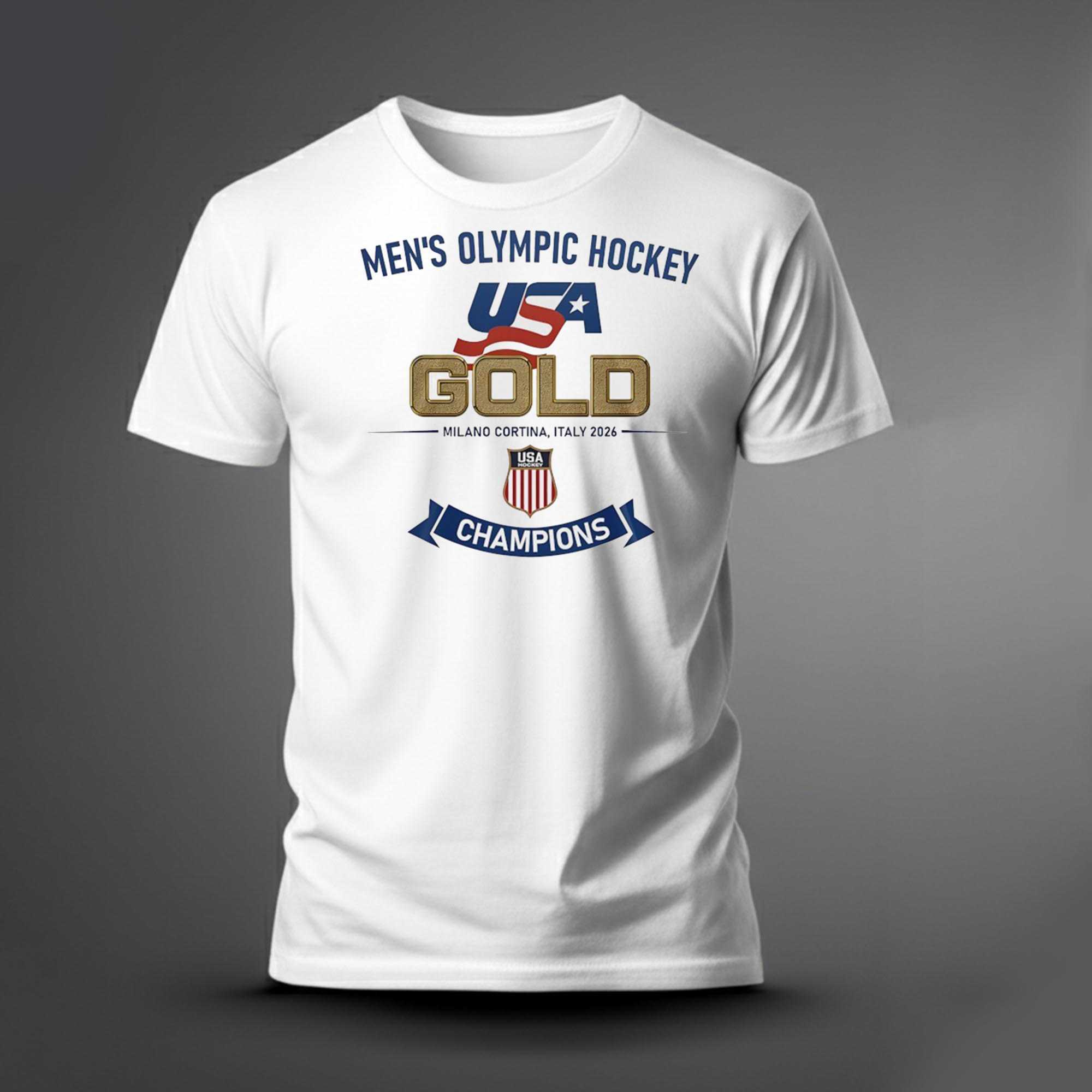 Mens Olympic Hockey Usa Gold Milano Cortina Italy 2026 Champions Tee