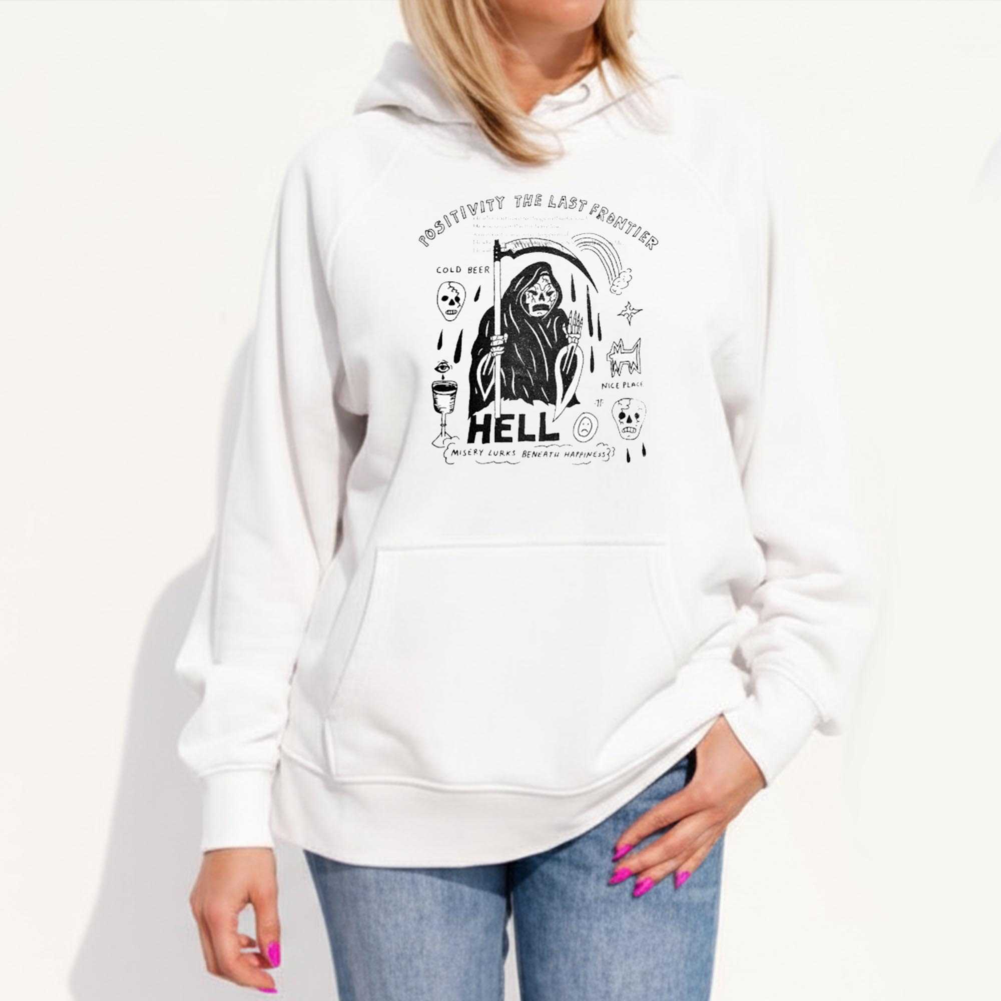 Positivity Teehe Last Frontier Hell Misery Lurks Beneath Happiness Heavyslime Grim Reaper Tee Positivity Teehe Last Frontier Hell Misery Lurks Beneath Happiness Heavyslime Grim Reaper Tee