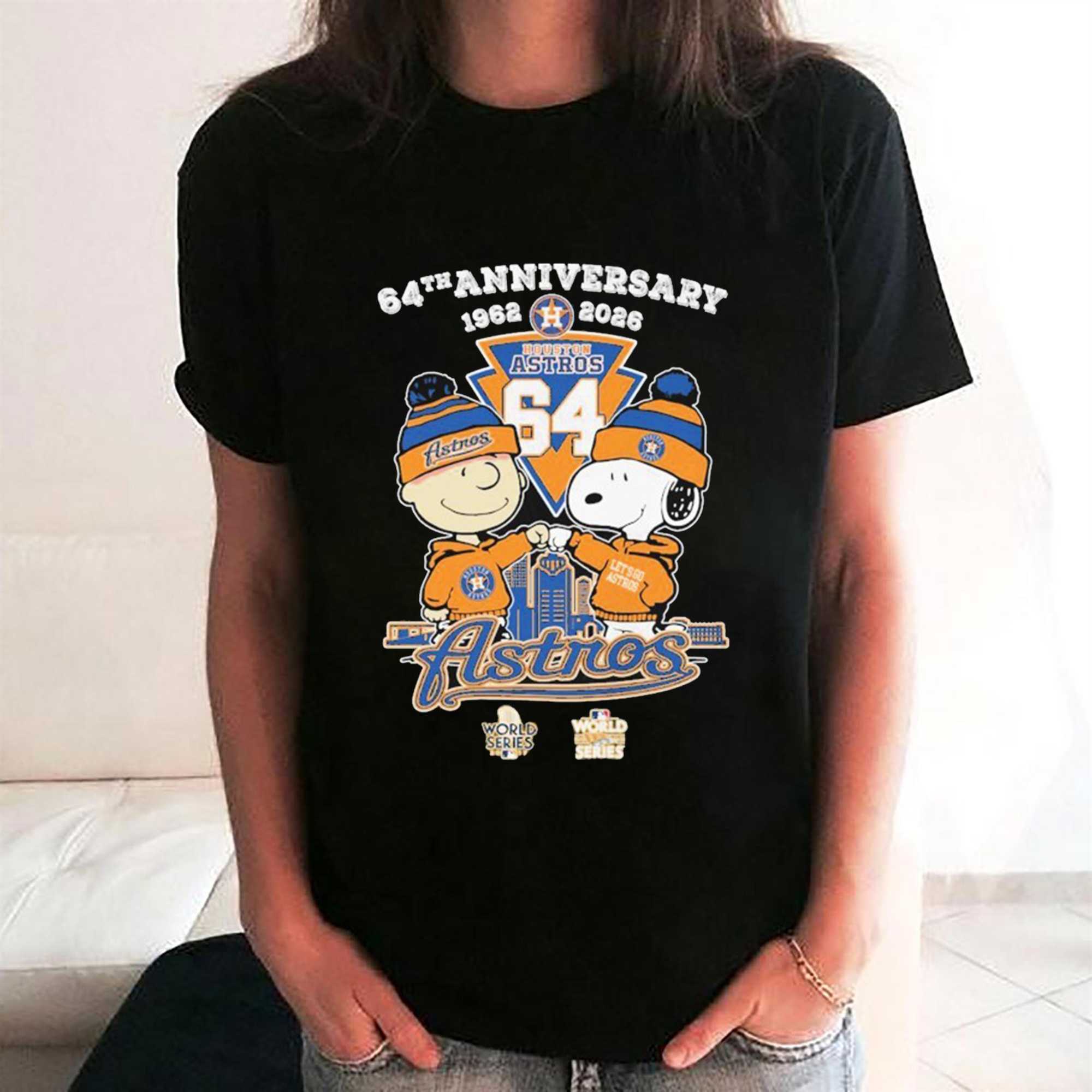 Snoopy And Charlie Brown 64th Anniversary 1962 2026 Houston Astros World Series Mlb Tee Snoopy And Charlie Brown 64th Anniversary 1962 2026 Houston Astros World Series Mlb Tee