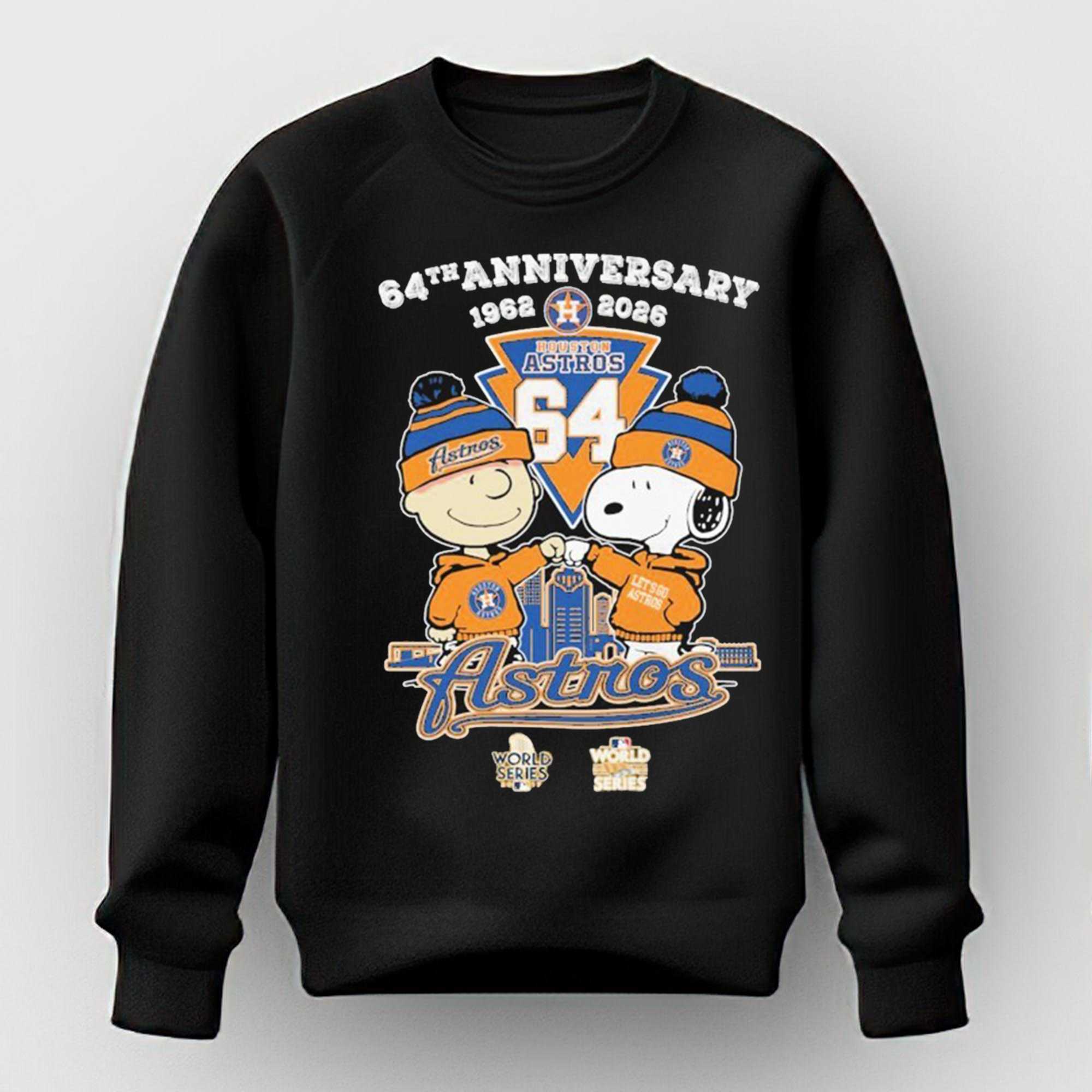 Snoopy And Charlie Brown 64th Anniversary 1962 2026 Houston Astros World Series Mlb Tee Snoopy And Charlie Brown 64th Anniversary 1962 2026 Houston Astros World Series Mlb Tee