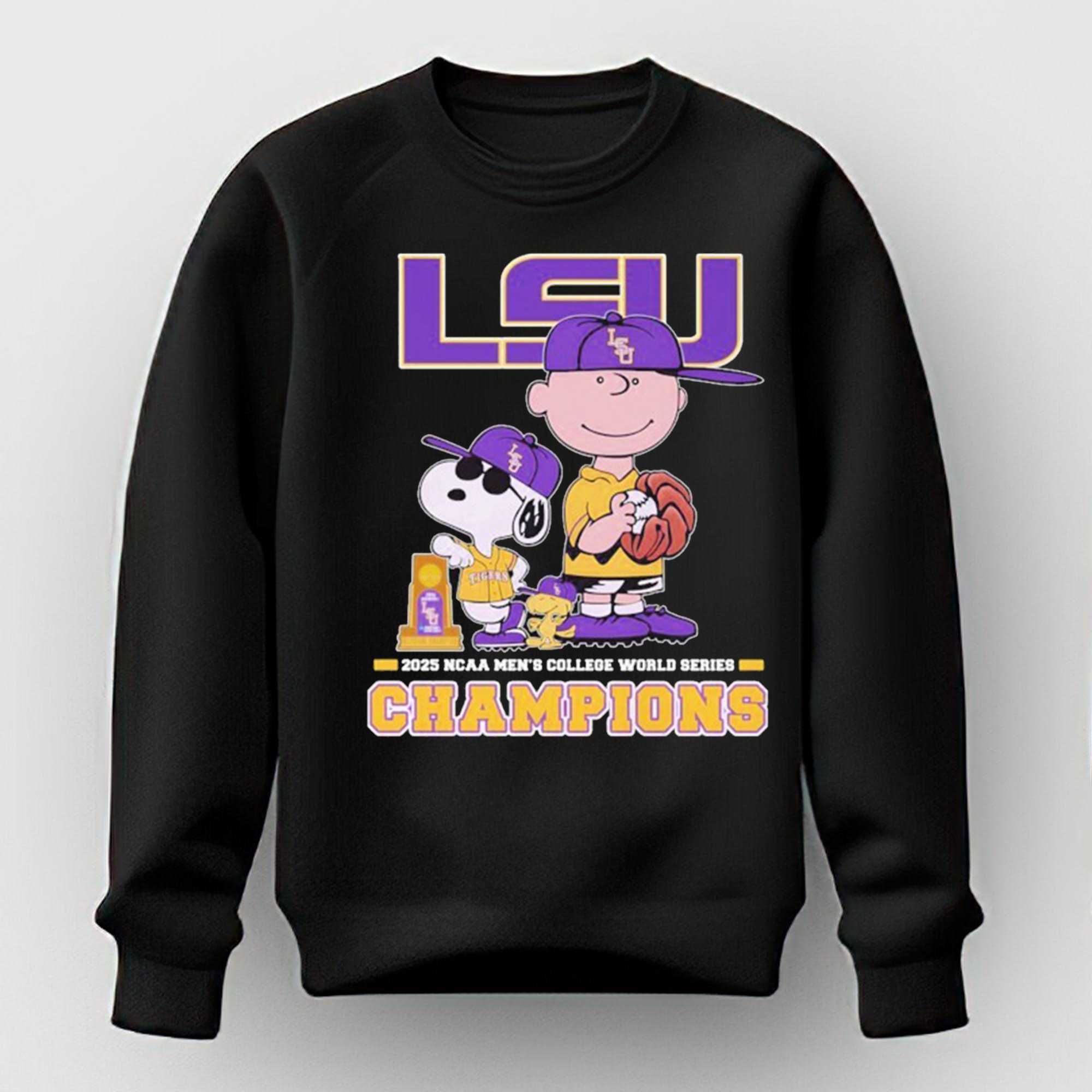 Snoopy Woodstock And Charlie Brown The Peanuts Lsu Tigers 2025 Ncaa Baseball Mens College World Series Champions Shirt Snoopy Woodstock And Charlie Brown The Peanuts Lsu Tigers 2025 Ncaa Baseball Mens College World Series Champions Shirt