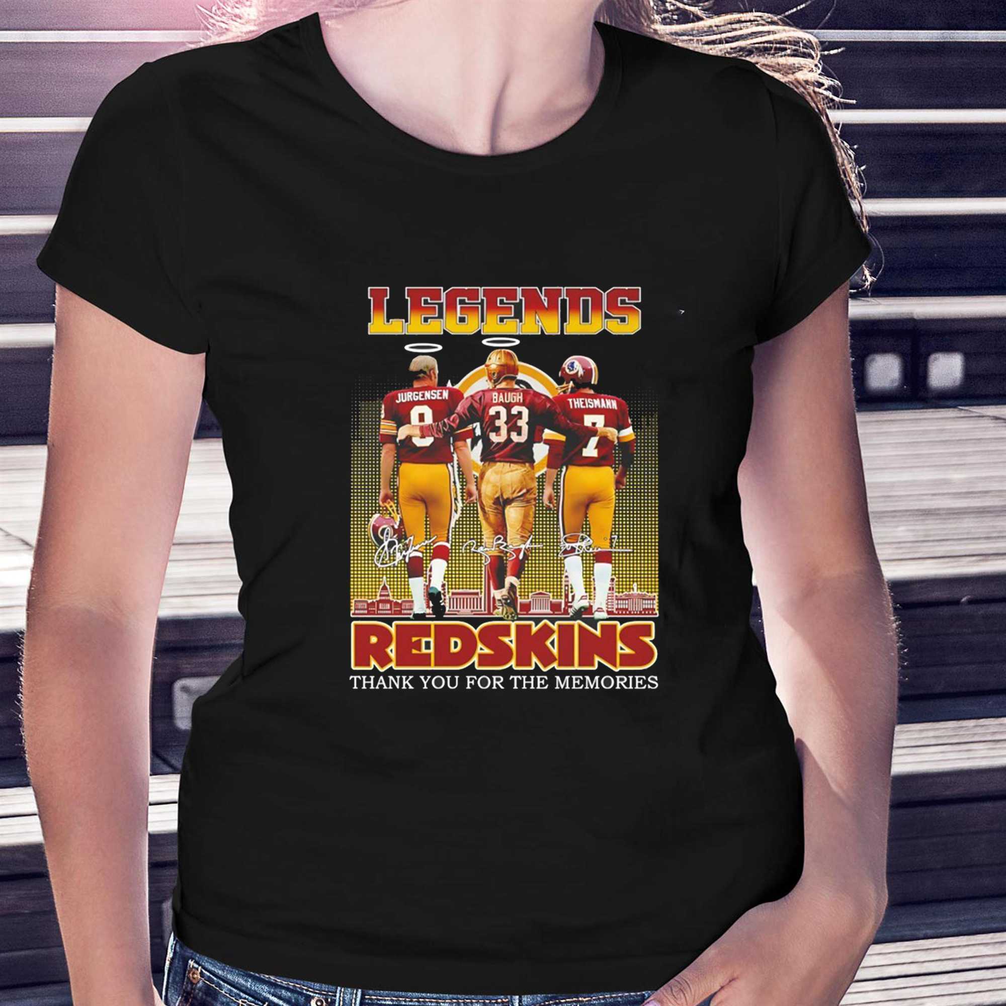 Sonny Jurgensen Sammy Baugh And Joe Theismann Legends Washington Redskins Thank You For The Memories Tee Sonny Jurgensen Sammy Baugh And Joe Theismann Legends Washington Redskins Thank You For The Memories Tee