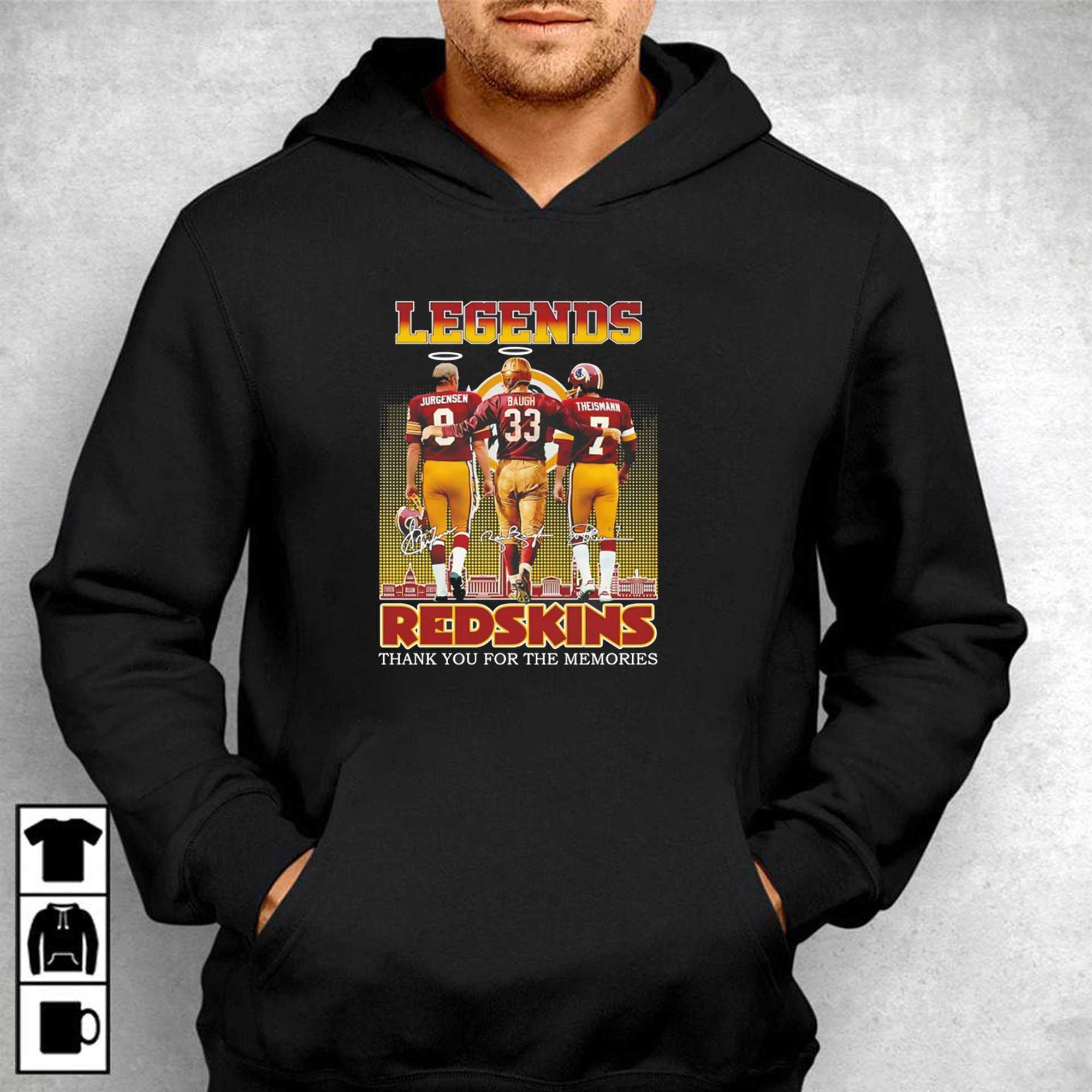 Sonny Jurgensen Sammy Baugh And Joe Theismann Legends Washington Redskins Thank You For The Memories Tee