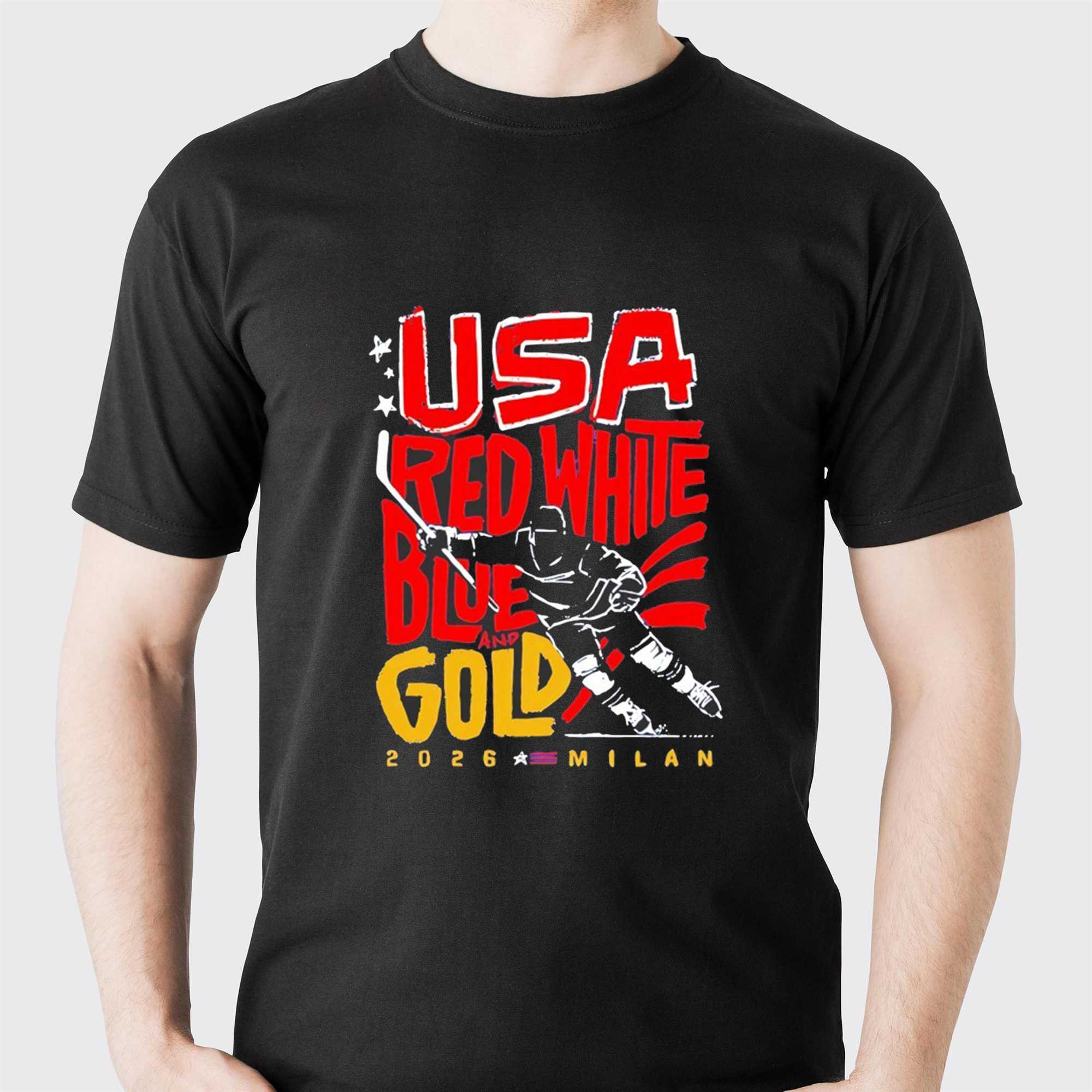 Usa Hockey Red White Blue And Gold Milan 2026 Tee