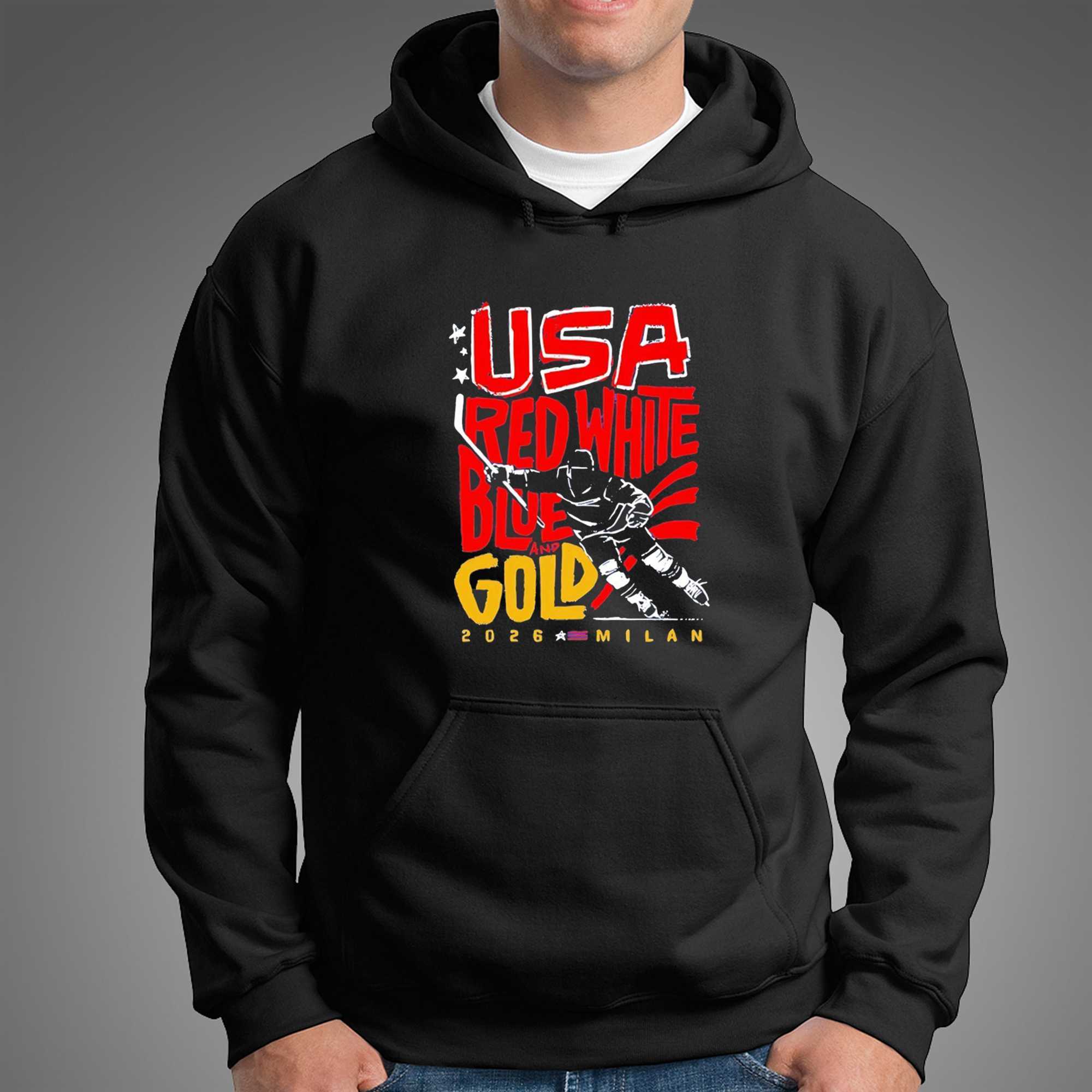 Usa Hockey Red White Blue And Gold Milan 2026 Tee