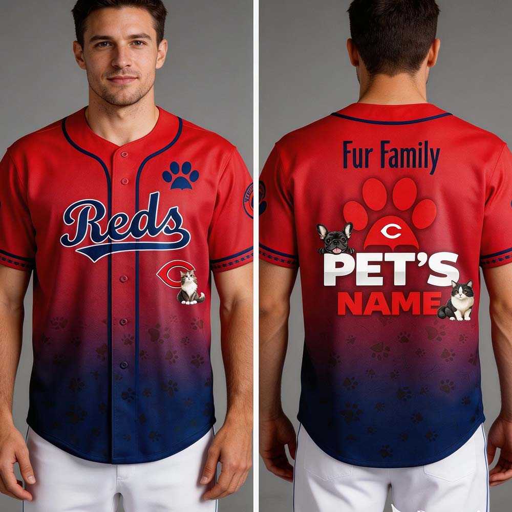 2026 Reds Fur Family Pet Game Night Baseball Jersey