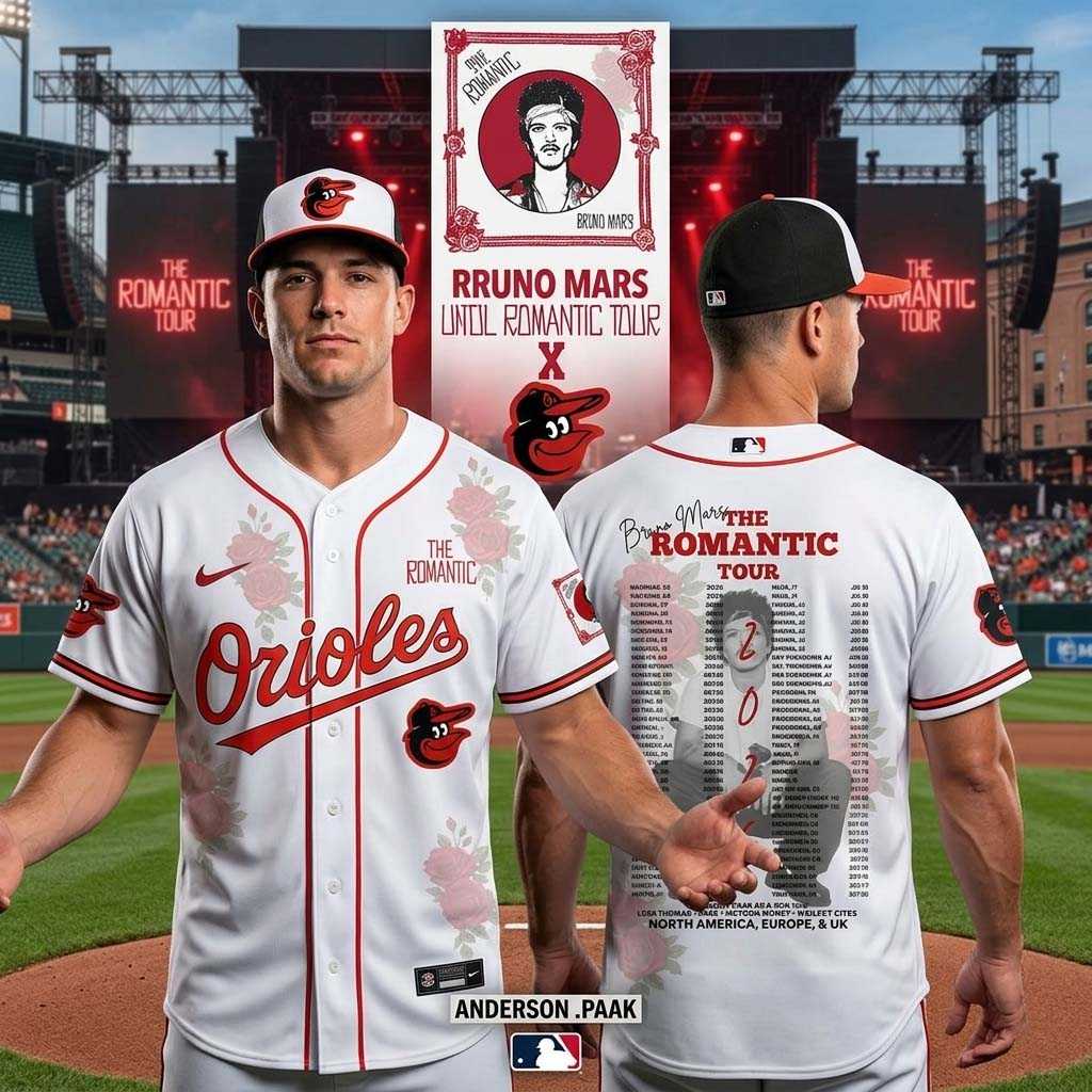 Baltimore Orioles Bruno Mars The Romantic Tour Baseball Jersey