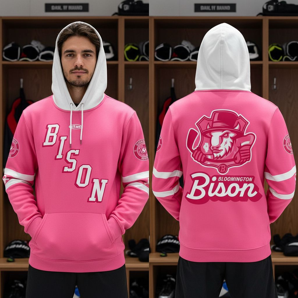 Bloomington Bison Pink In The Rink 2026 Night Hoodie Tee
