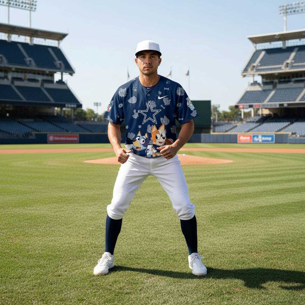 Dallas Cowboys Bluey Night Baseball Jersey