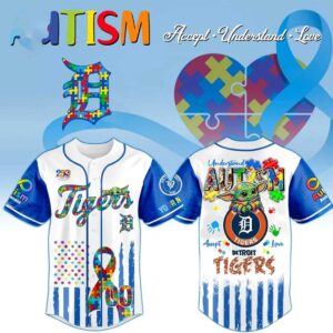Detroit Tigers Autism Awareness Baby Grogu Baseball Jersey
