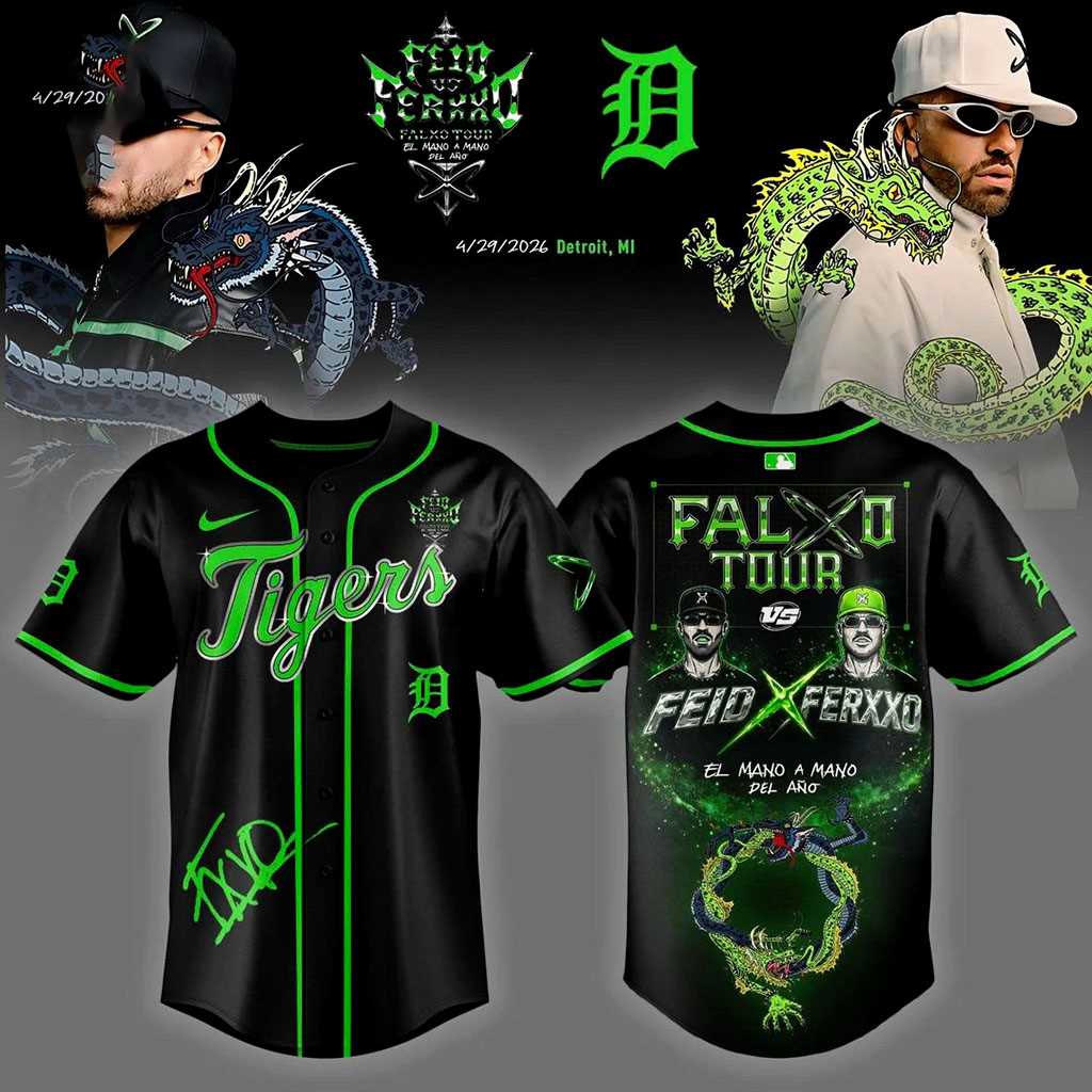 Detroit Tigers FEID vs FERXXO Falxo Tour 2026 Baseball Jersey Detroit Tigers FEID vs FERXXO Falxo Tour 2026 Baseball Jersey