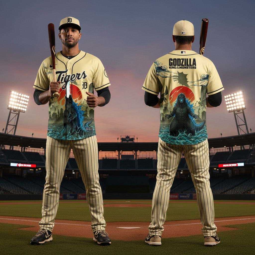 Detroit Tigers Godzilla King of The Monsters Baseball Jersey
