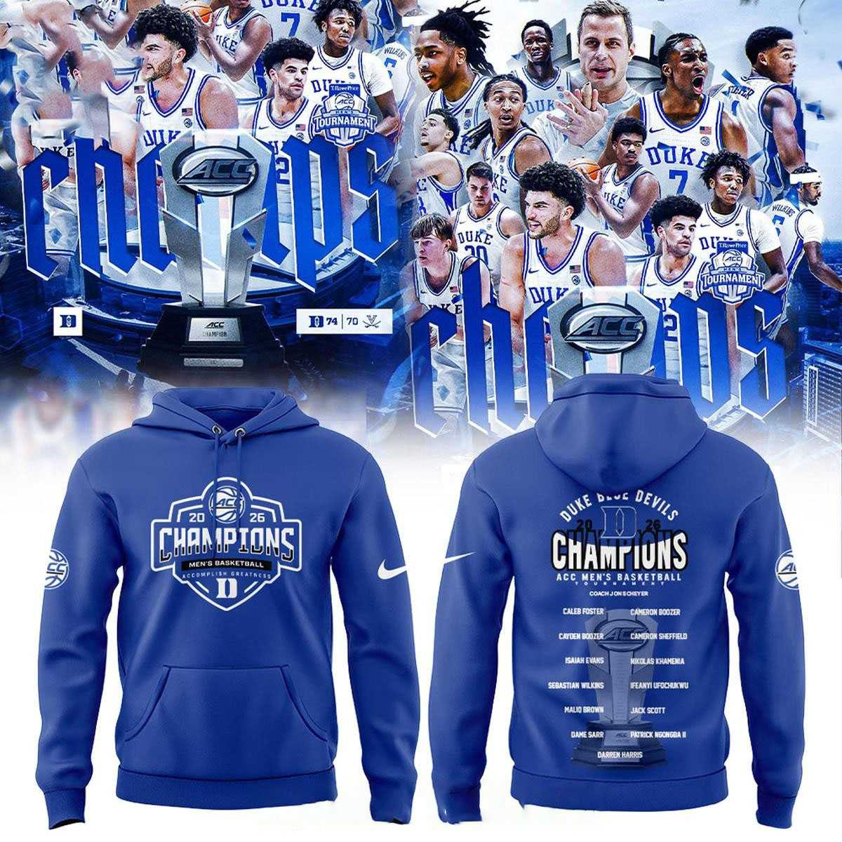 Duke Blue Devils 2026 ACC Men Basketball Tournament Champs Hoodie