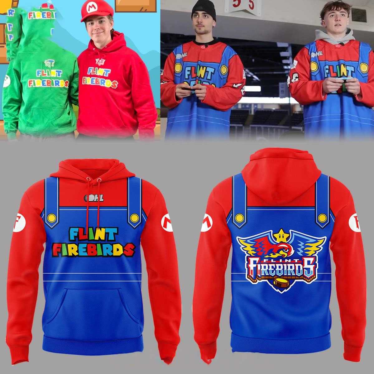 Flint Firebirds Super Mario 2026 Night Celebartion Tee Hoodie