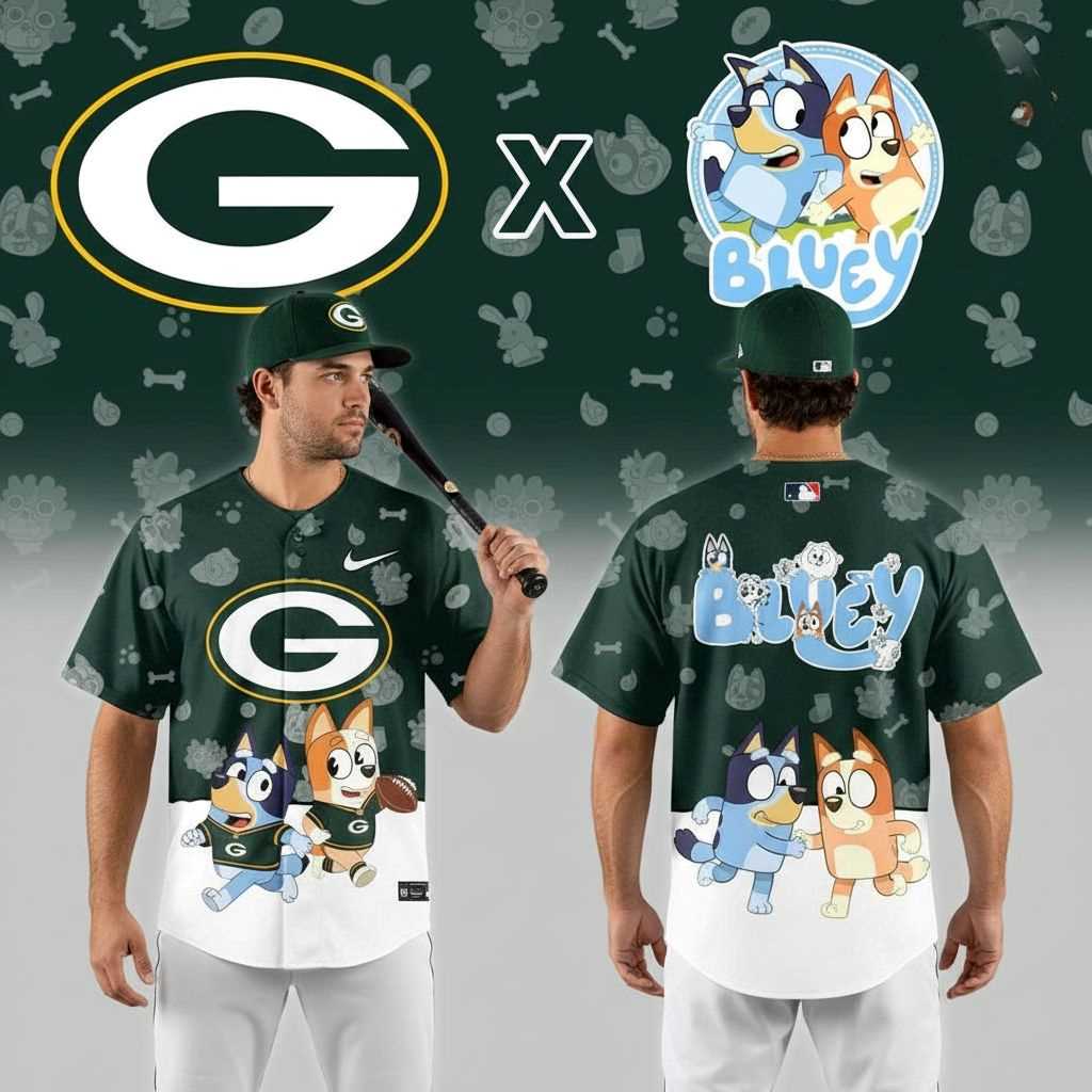 Green Bay Packers Bluey Night Baseball Jersey Green Bay Packers Bluey Night Baseball Jersey
