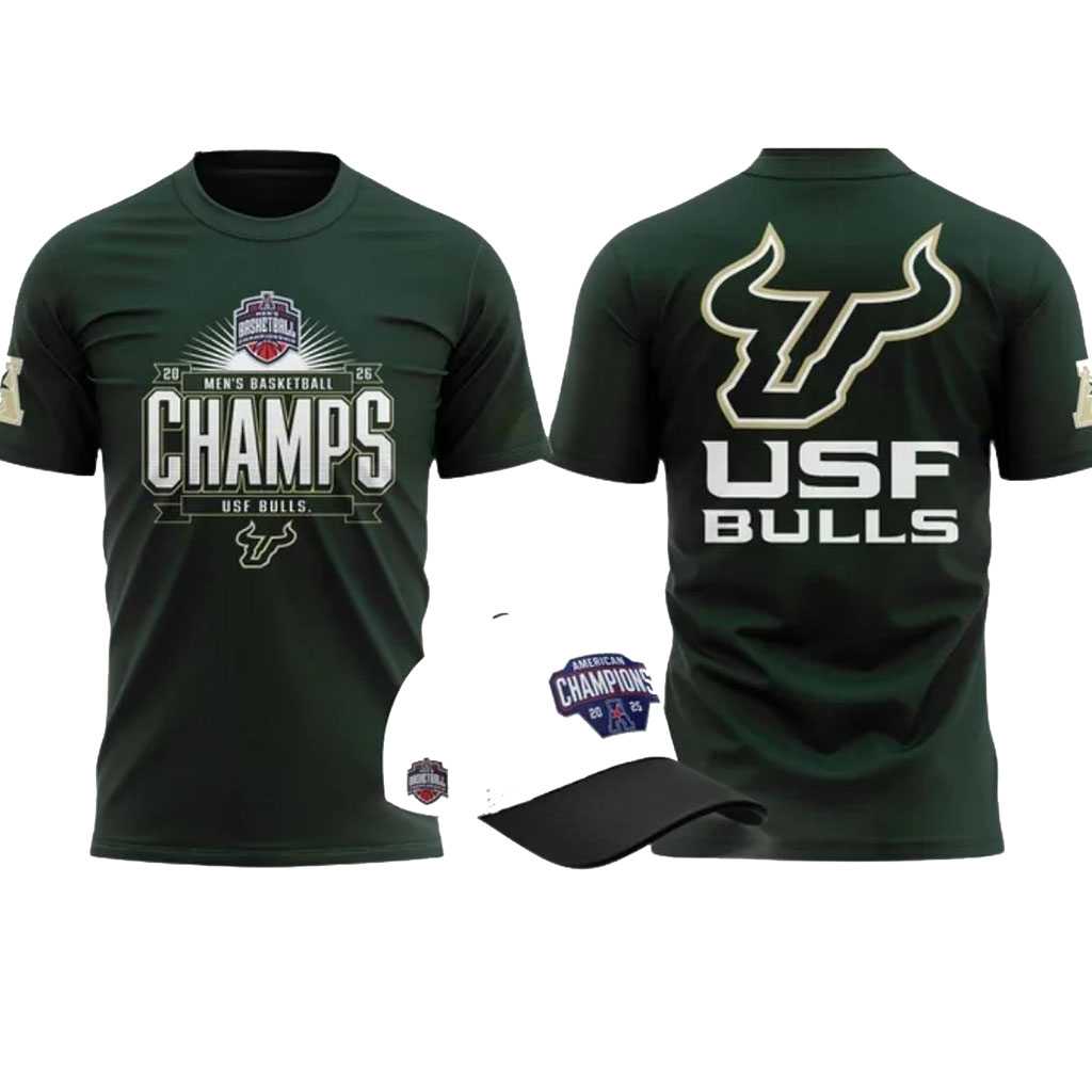 Green South Florida Bulls 2026 American Conference Men’s Basketball Tournament Champions Hoodie Tee Cap