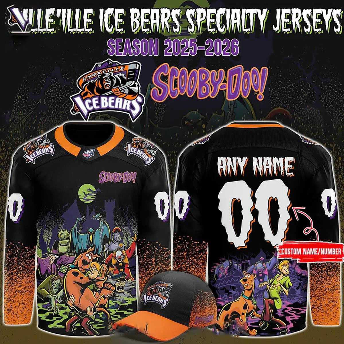 Knoxville Ice Bears Scooby-Doo Halloween Day 2026 Custom Hockey Jersey