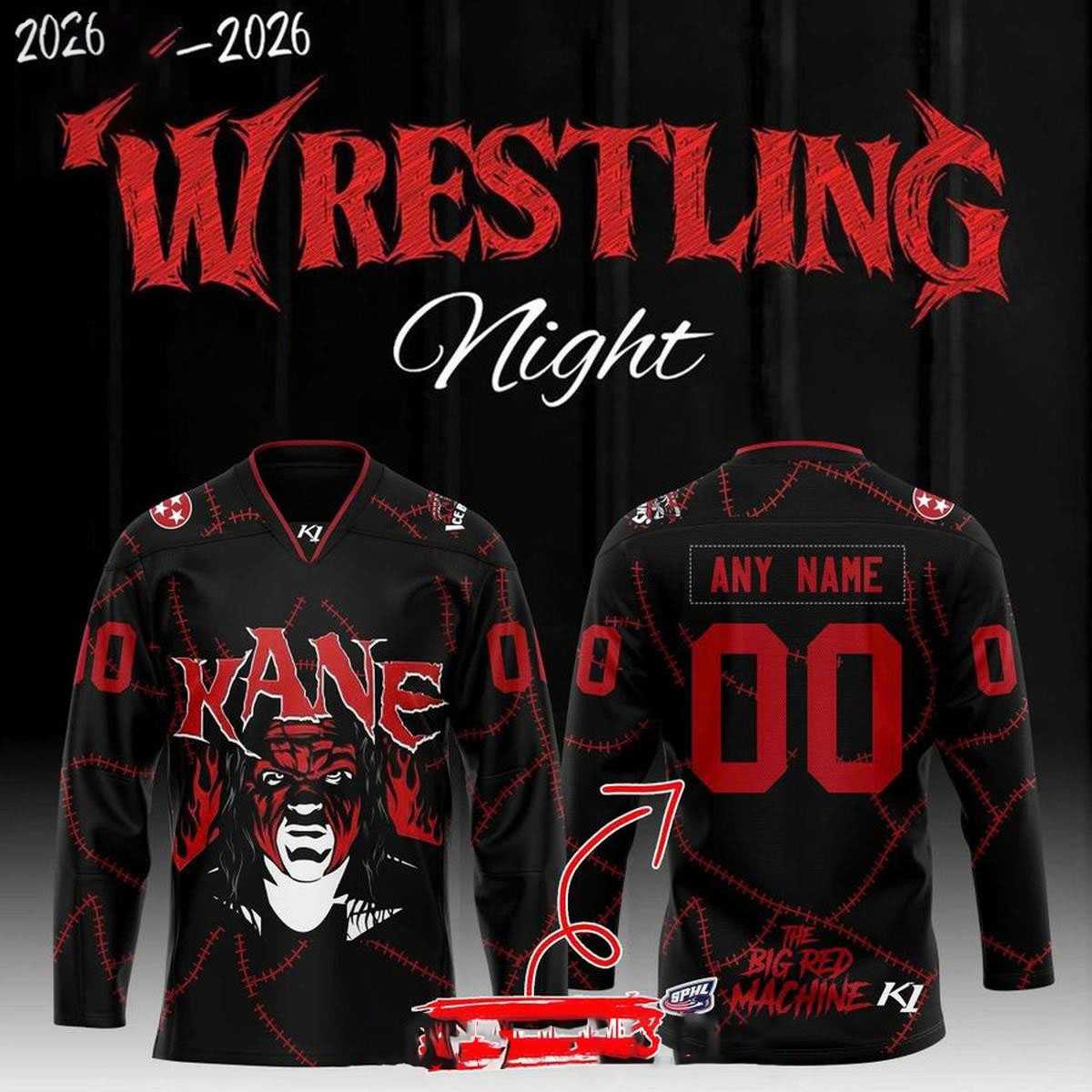 Knoxville Ice Bears Wrestling Night 2026 Big Red Machine Hockey Jersey