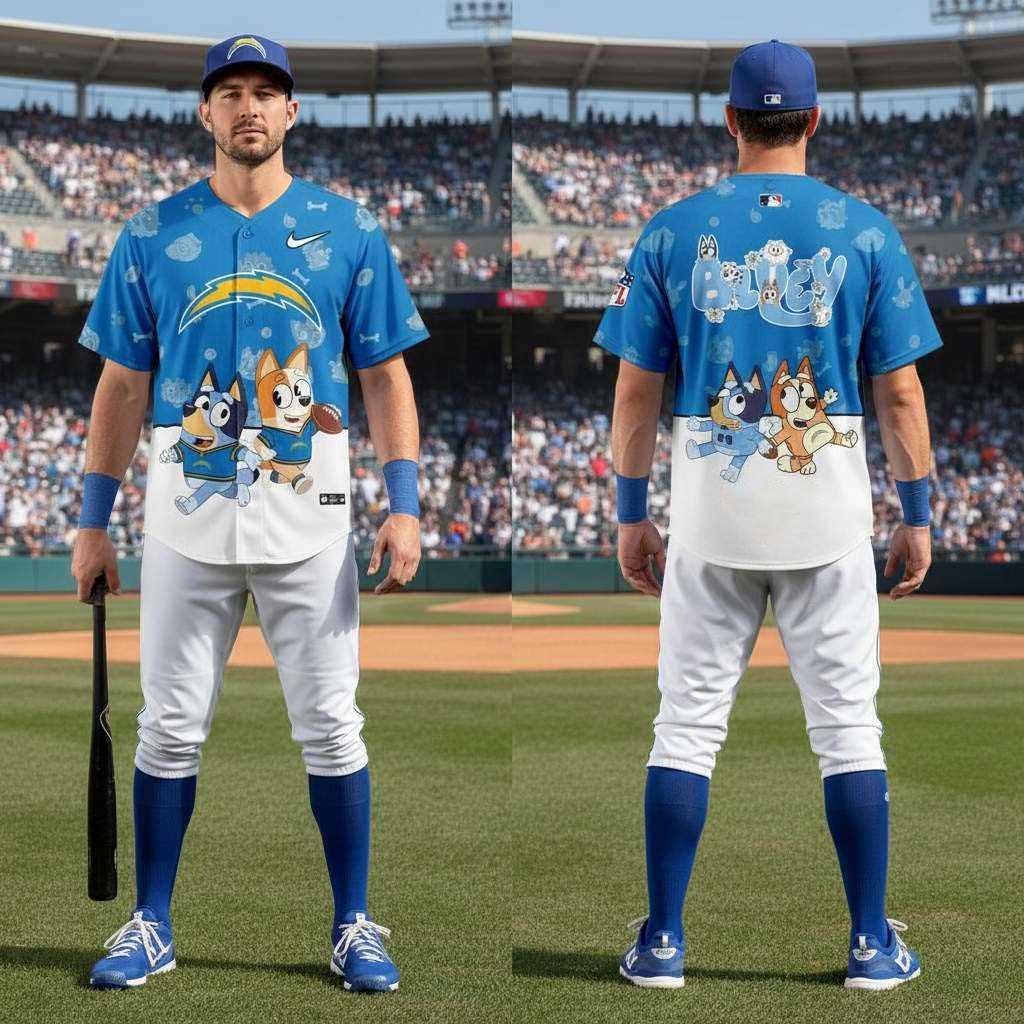 Los Angeles Chargers Bluey Night Baseball Jersey Los Angeles Chargers Bluey Night Baseball Jersey