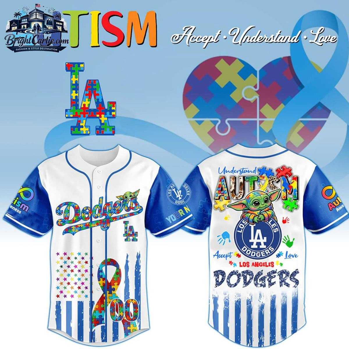 Los Angeles Dodgers Autism Awareness Baby Grogu Jersey Los Angeles Dodgers Autism Awareness Baby Grogu Jersey