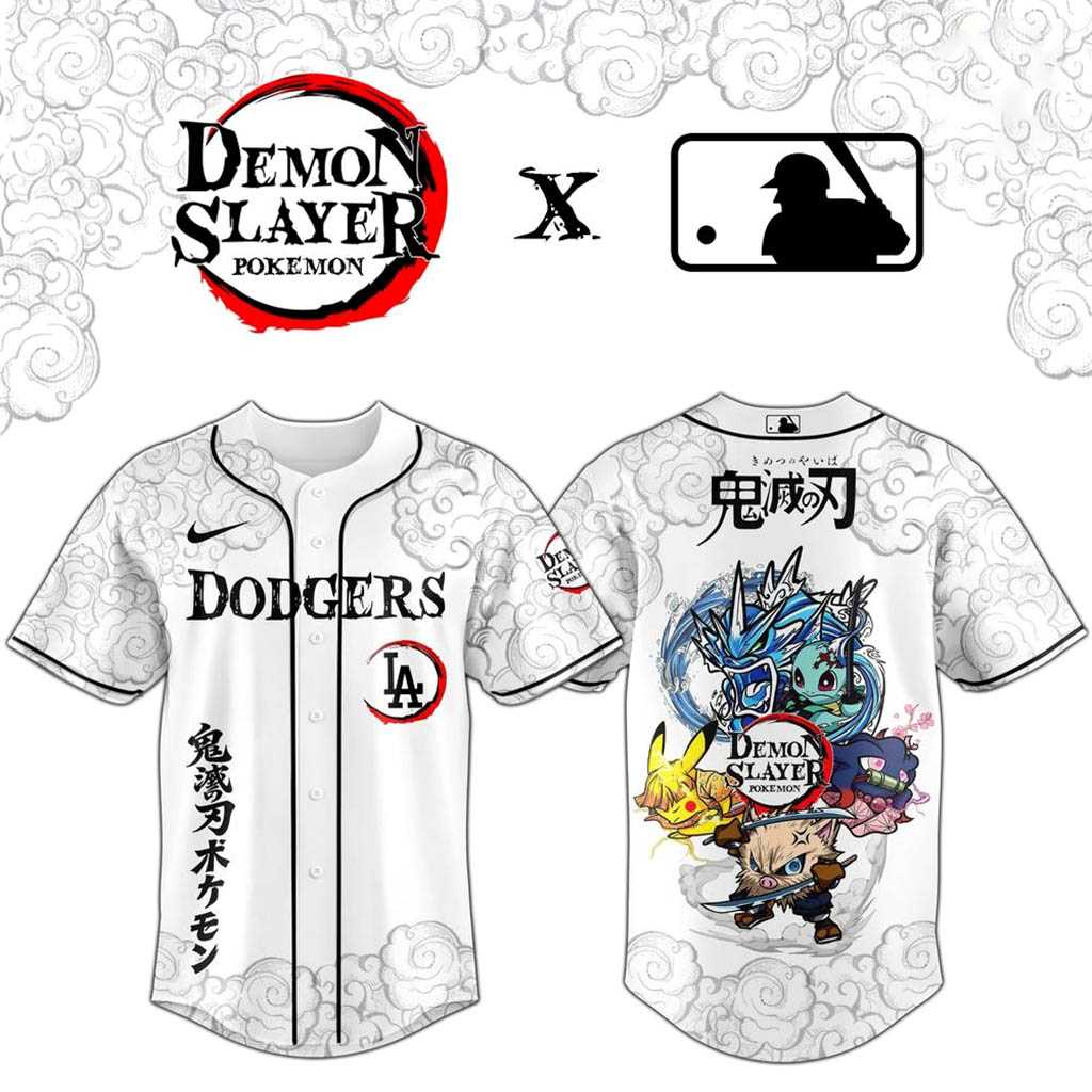 Los Angeles Dodgers Demon Slayer Pokemon Baseball Jersey