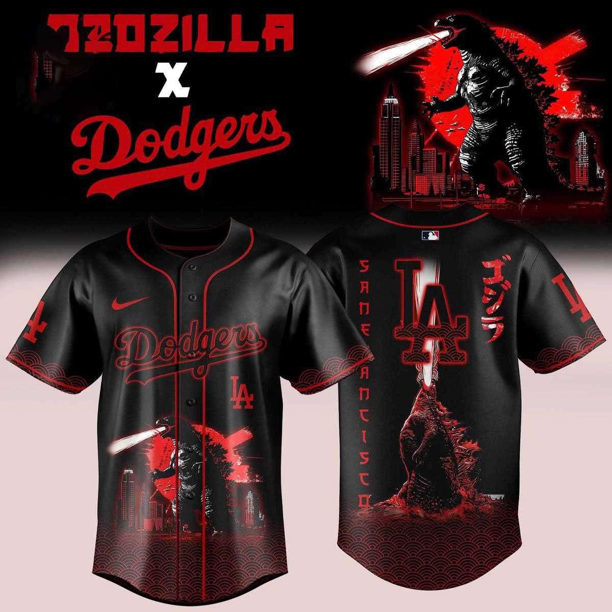 Los Angeles Dodgers Godzilla 2026 Red And Black Night Baseball Jersey