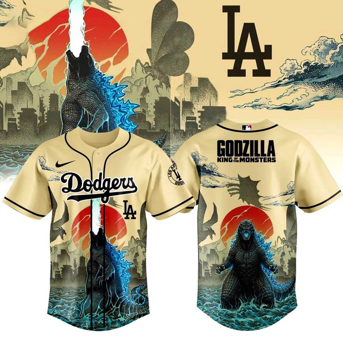Los Angeles Dodgers Godzilla King of The Monsters Baseball Jersey
