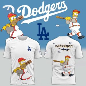 Los Angeles Dodgers The Simpsons 2026 Night Shirt Hoodie featuring Homer Simpson in baseball uniform and 'WONDERBAT' text.