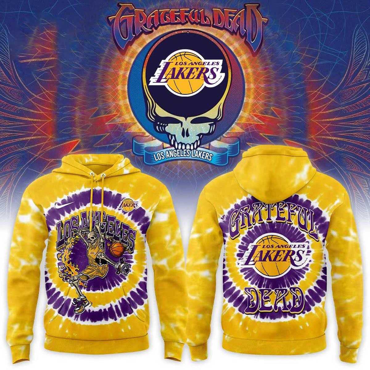 Los Angeles Lakers Grateful Dead Skeleton Dunker 2026 Hoodie Tee