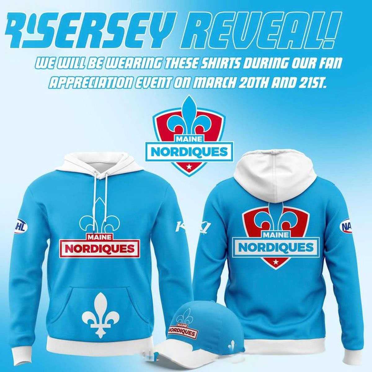 Maine Nordiques 2026 Powder Blue New Season Hoodie Tee