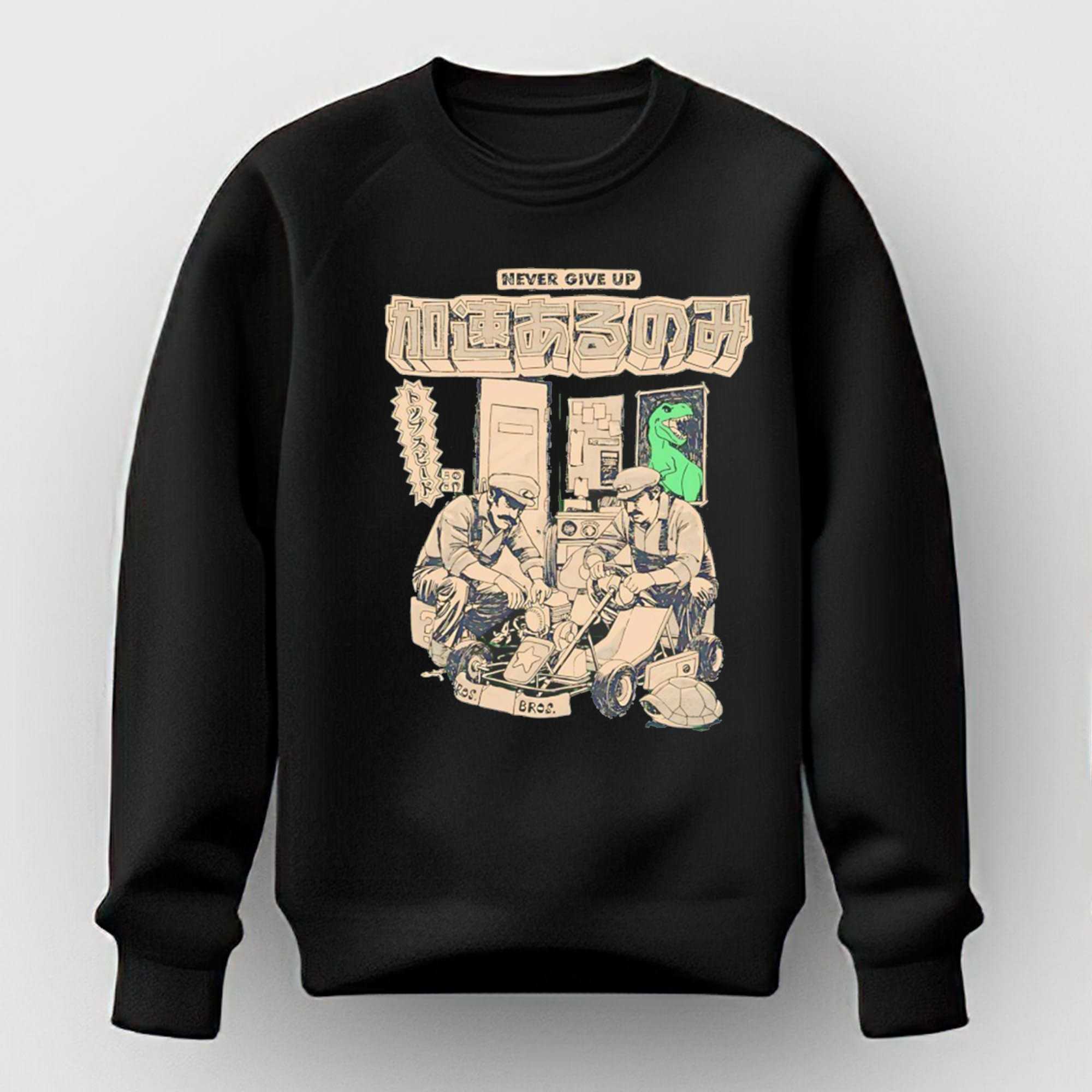 Mario And Luigi Working On Their Kart Never Give Up Tee