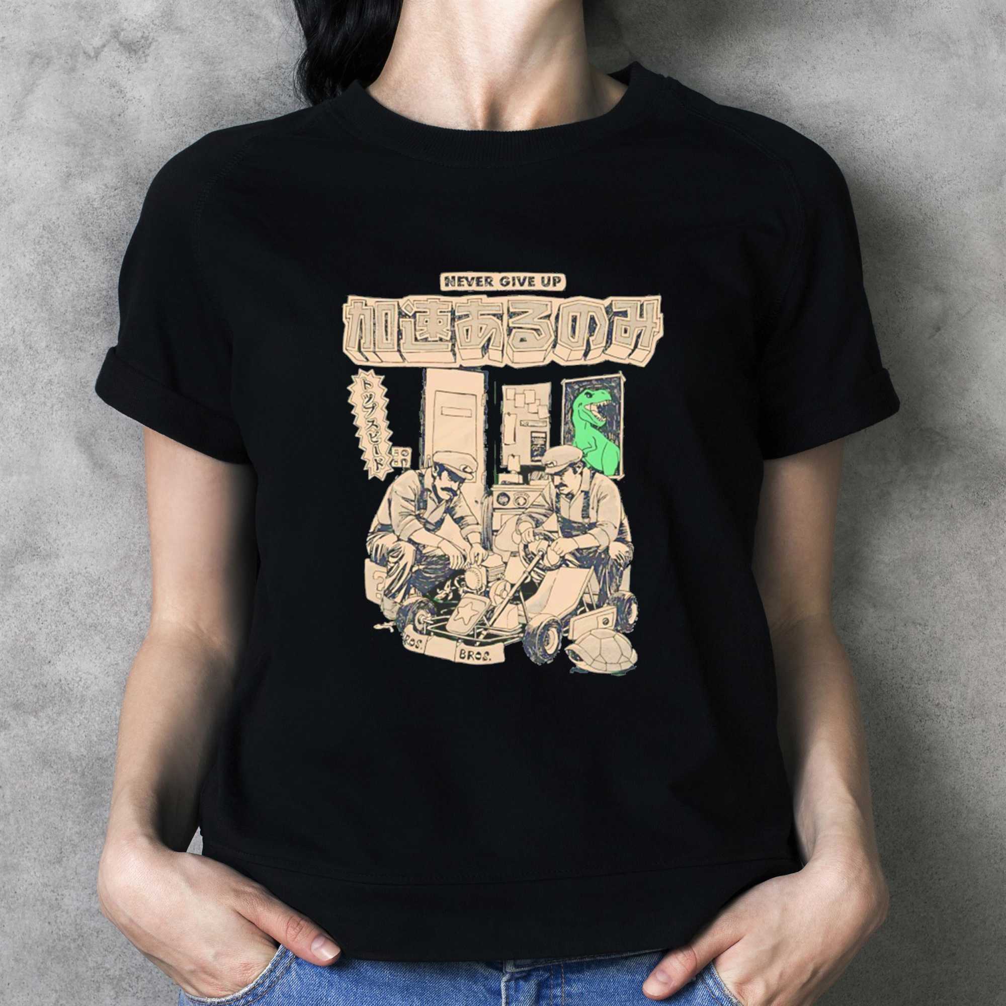 Mario And Luigi Working On Their Kart Never Give Up Tee