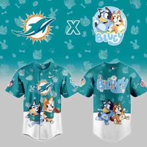 Miami Dolphins Bluey Night Baseball Jersey