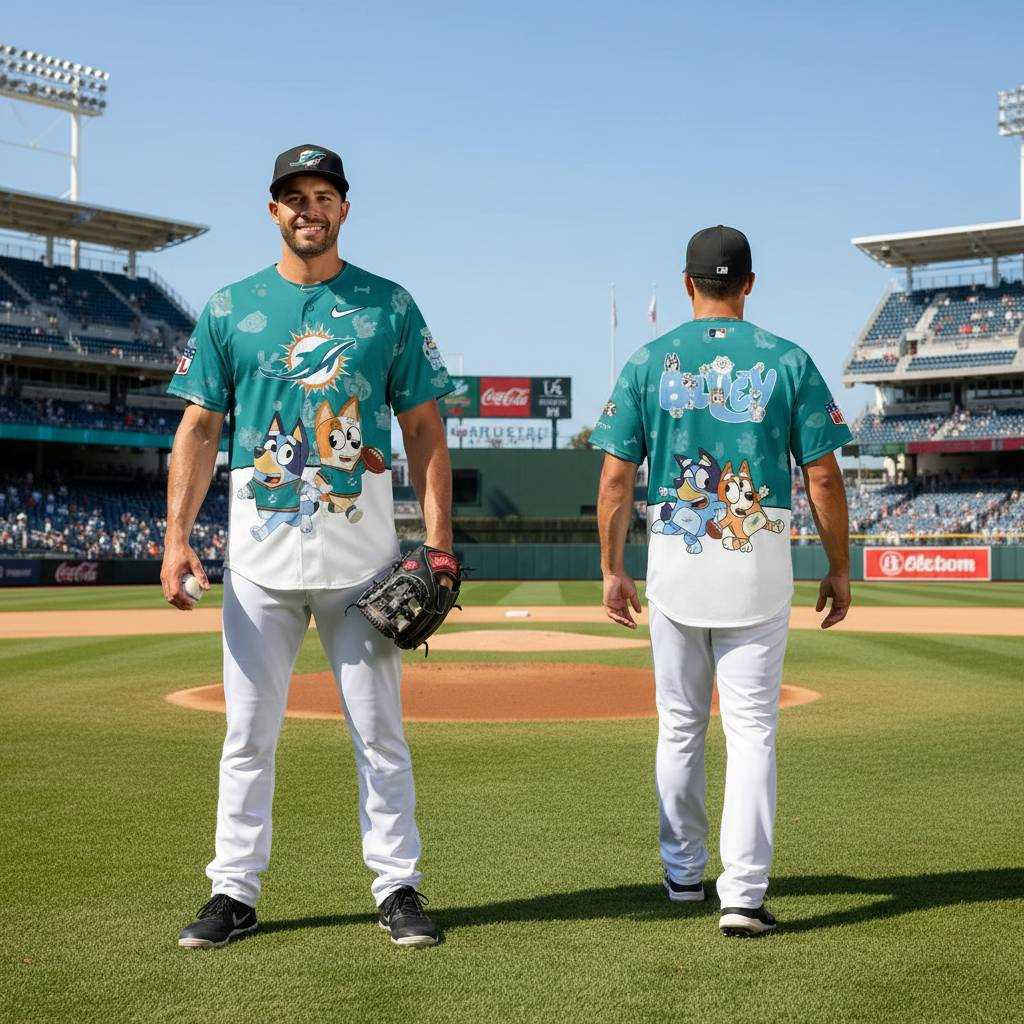 Miami Dolphins Bluey Night Baseball Jersey
