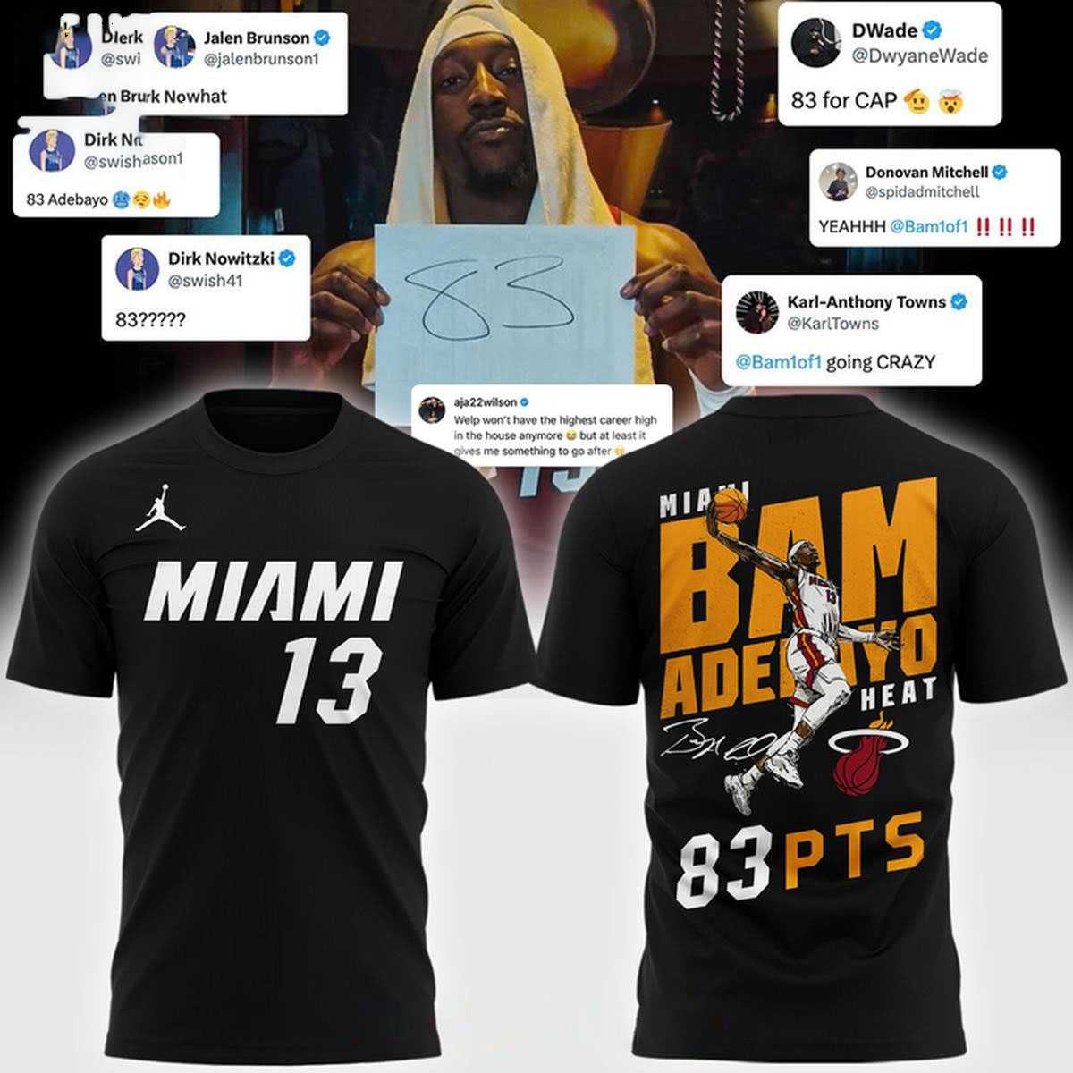 Miami Heat Adebayo 2026 Celebarte 83 Points History Hoodie Tee