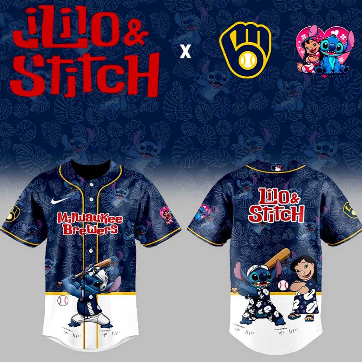 Milwaukee Brewers Lilo Stitch Night 2026 Baseball Jersey Milwaukee Brewers Lilo Stitch Night 2026 Baseball Jersey