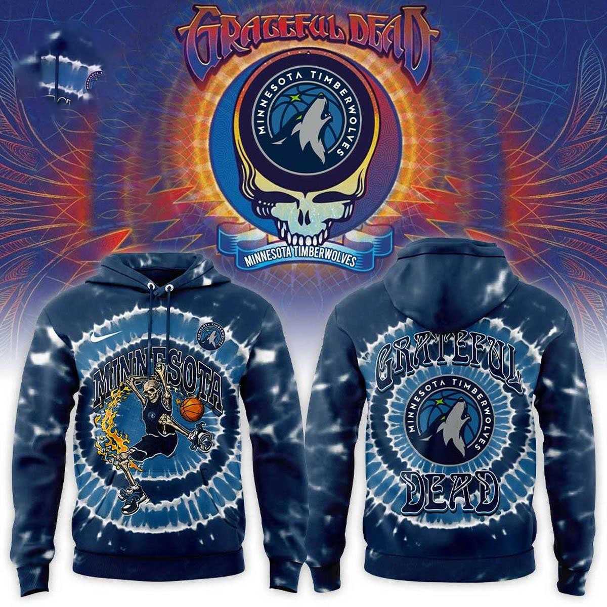 Minnesota Timberwolves Grateful Dead Skeleton Dunker 2026 Hoodie Tee