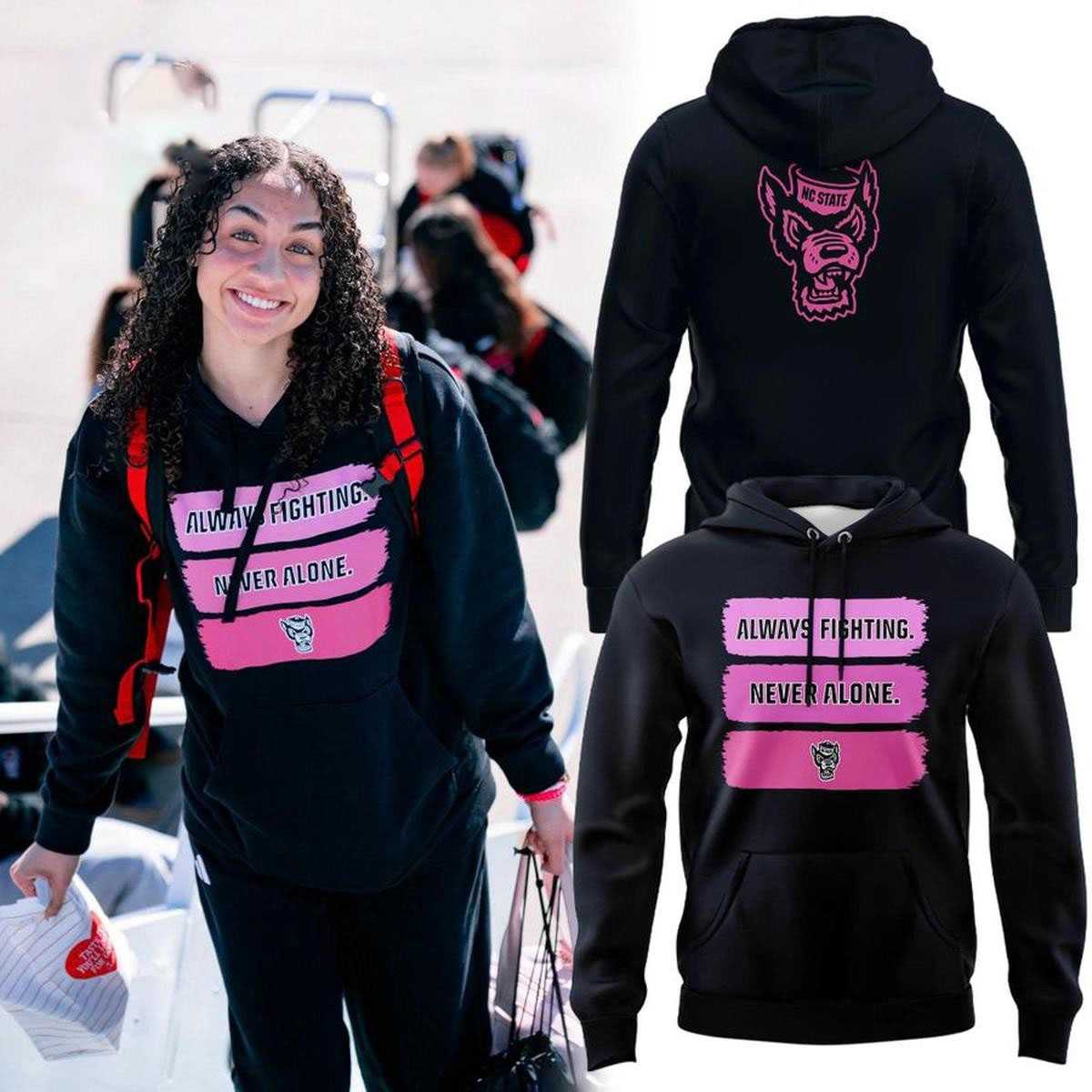 NC State Wolfpack Cancer Always Fighting Never Alone 2026 Hoodie Tee