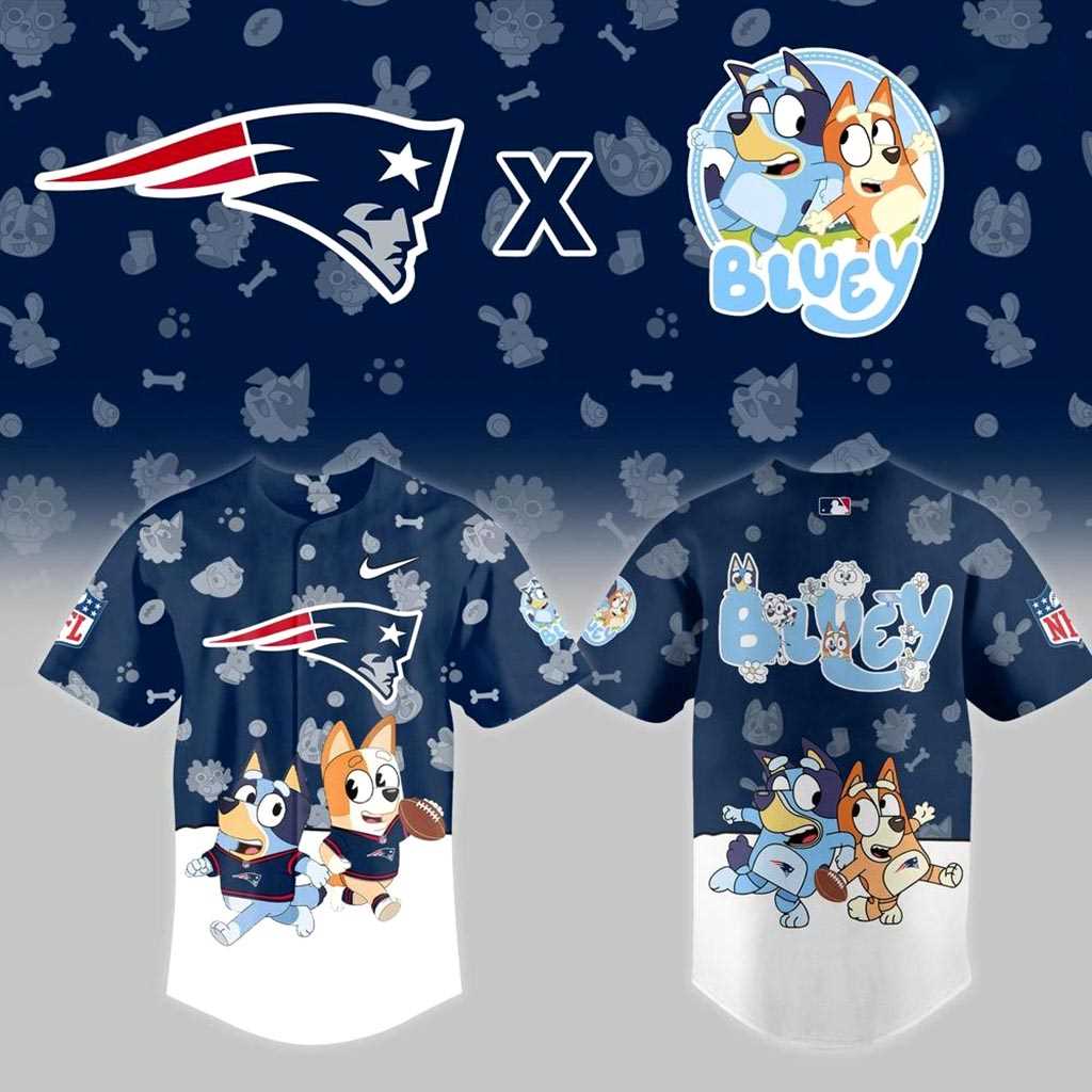 New England Patriots Bluey Night Baseball Jersey