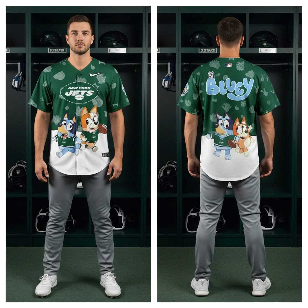 New York Jets Bluey Night Baseball Jersey