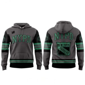 New York Rangers NYPD Thank You 2026 Private Concert Shirt Hoodie, grey/black with green NYPD & Rangers shield logos.