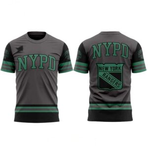 New York Rangers NYPD Thank You 2026 Private Concert Shirt Hoodie, grey/black with green NYPD & Rangers shield logos.