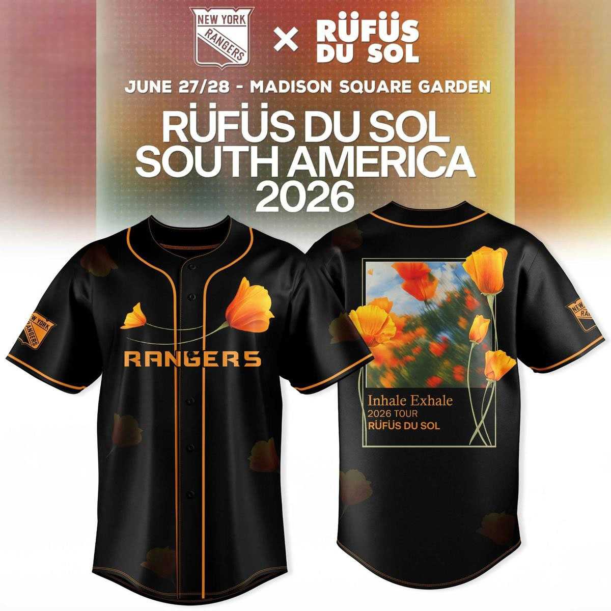 New York Rangers Rufus Du Sol 2026 Tour Of South America Baseball Jersey