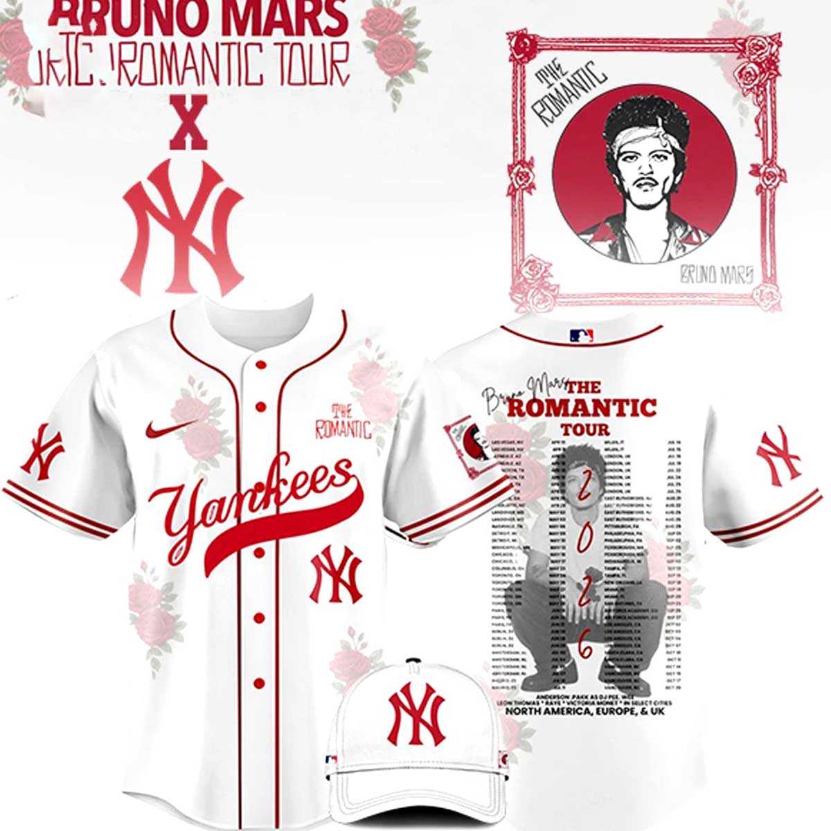 New York Yankees Bruno Mars The Romantic Tour Baseball Jersey