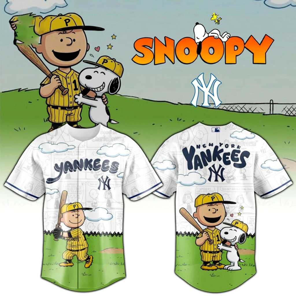 New York Yankees Peanuts Gang Cartoon Baseball Jersey New York Yankees Peanuts Gang Cartoon Baseball Jersey