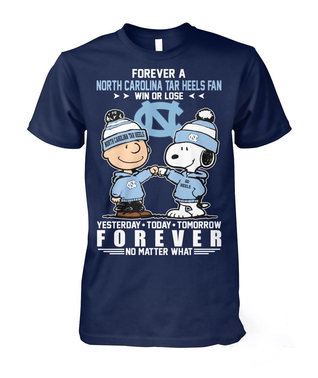 North Carolina Tar Heels Charlie Brown Snoopy Forever Fan Shirt North Carolina Tar Heels Charlie Brown Snoopy Forever Fan Shirt