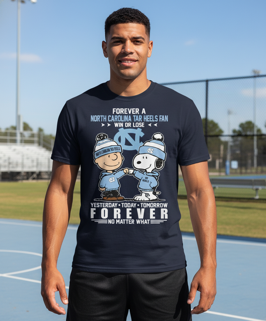 North Carolina Tar Heels Charlie Brown Snoopy Forever Fan Shirt North Carolina Tar Heels Charlie Brown Snoopy Forever Fan Shirt