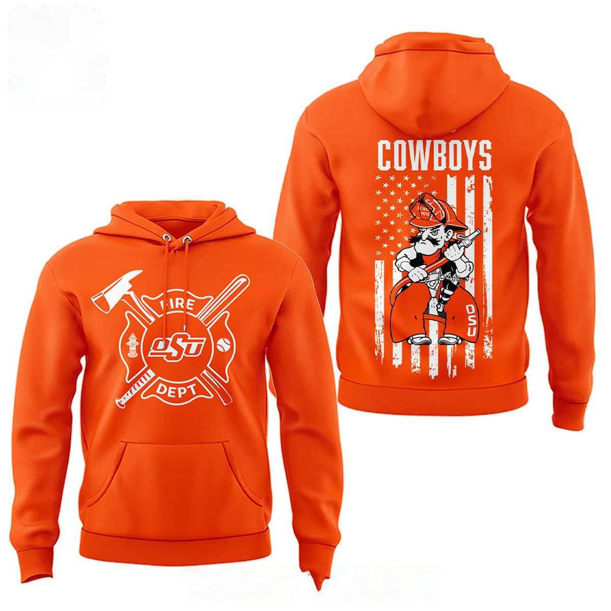Oklahoma State Cowboys Firefighters Baseball Night 2026 Orange Hoodie Tee